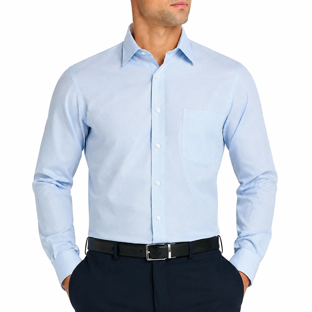 Camicia uomo M azzurro chiaro a maniche lunghe con taschino stile formale