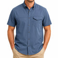 Camicia uomo M in tessuto blu a maniche corte con taschino stile casual