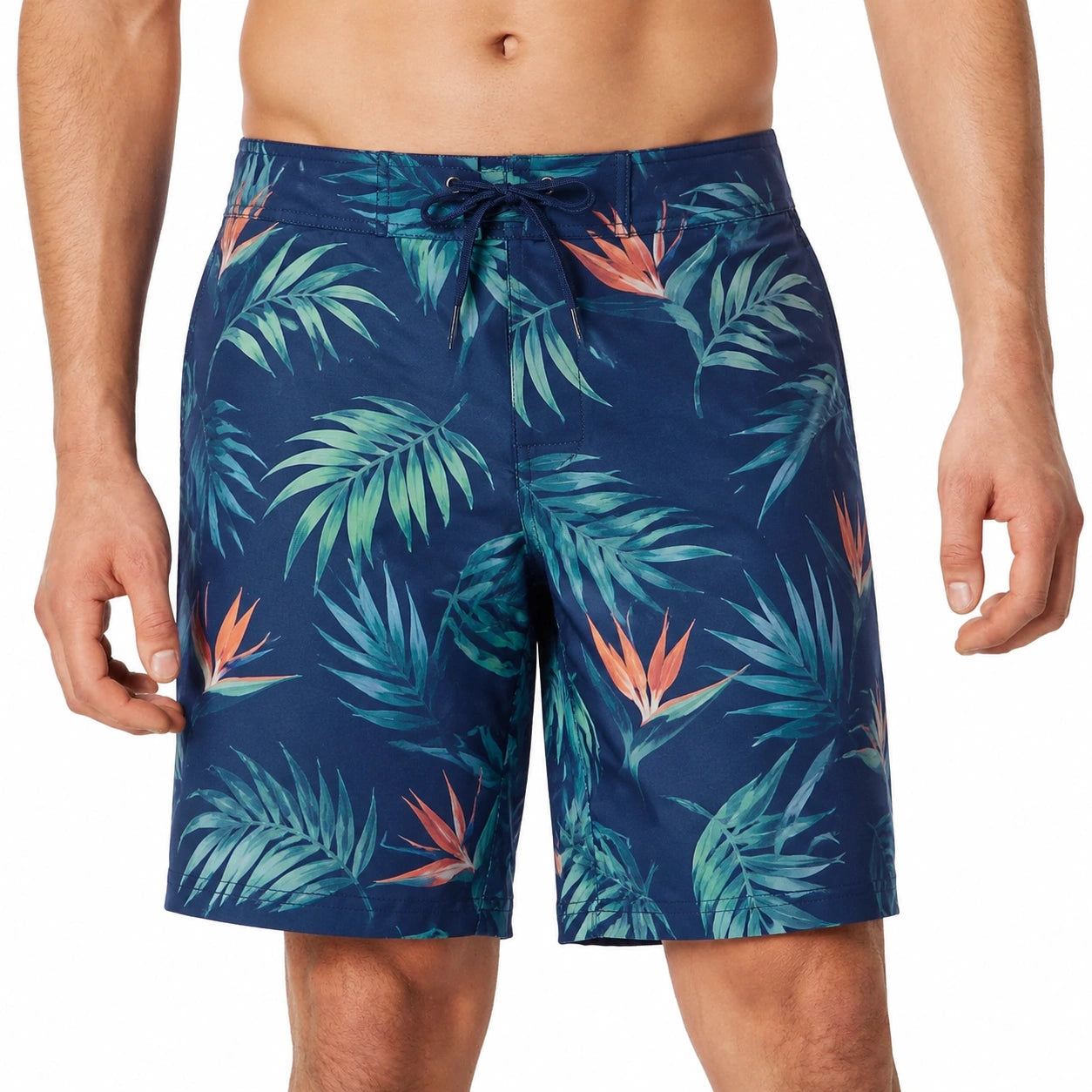 Costume da bagno uomo L blu con stampa tropicale - bermuda con cordoncino