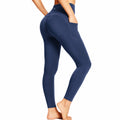 Leggings donna S in tessuto elasticizzato blu navy - vita alta con tasche laterali