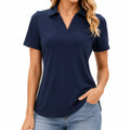 Polo da donna L in tessuto blu navy a maniche corte stile casual