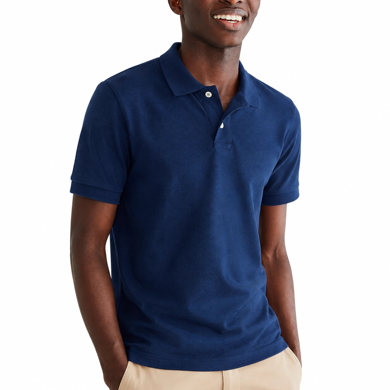 Polo uomo taglia M in tessuto piqué blu navy - manica corta classica