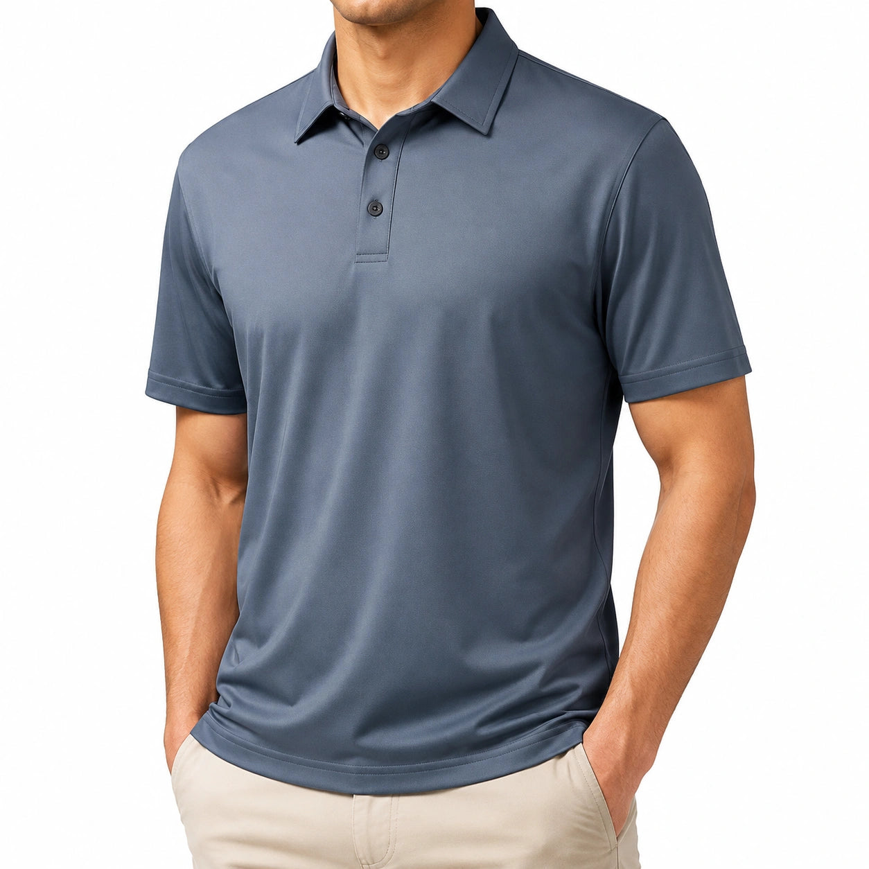 Polo uomo taglia M in tessuto sintetico blu ardesia - maniche corte stile casual