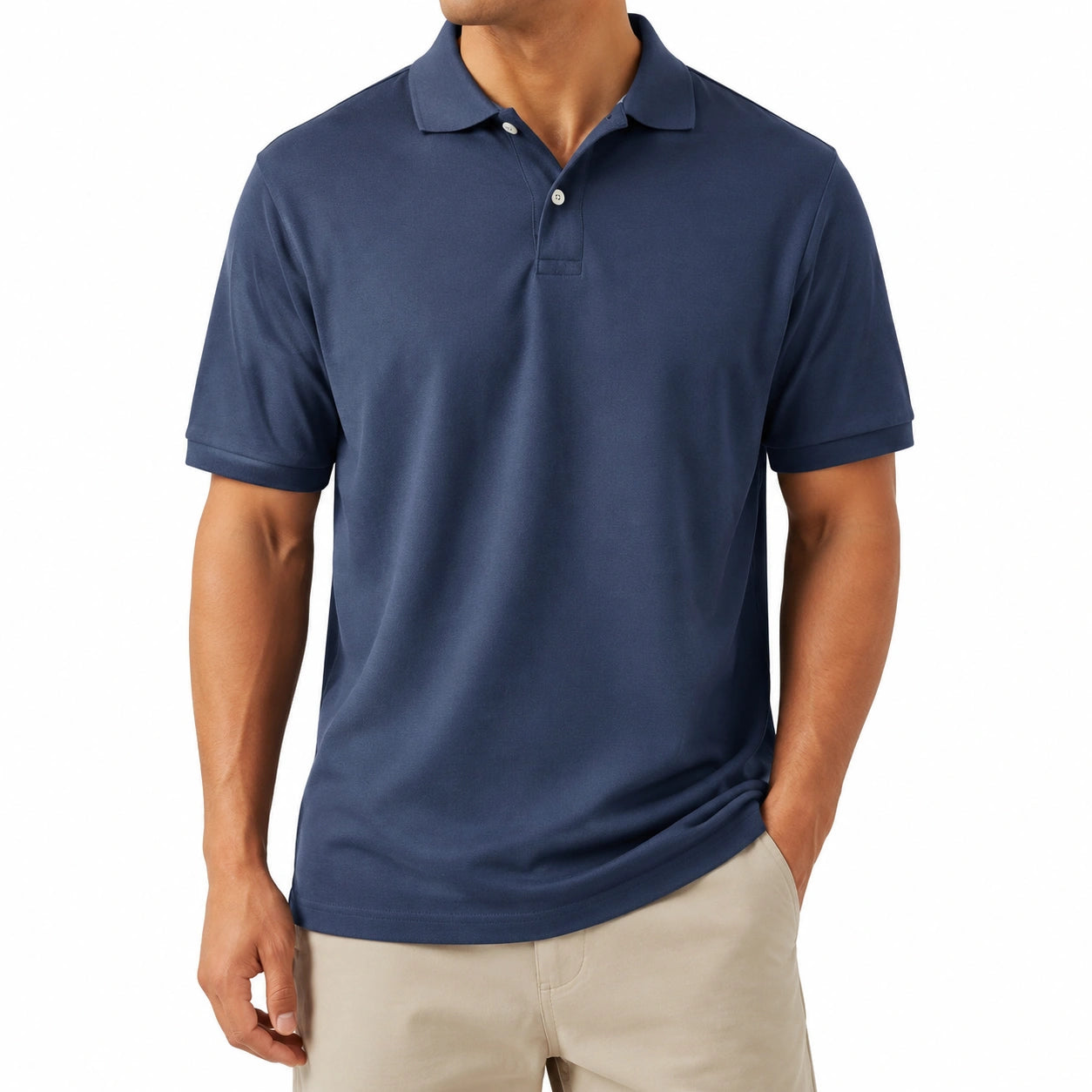 Polo uomo taglia L in tessuto sintetico blu navy a maniche corte stile casual
