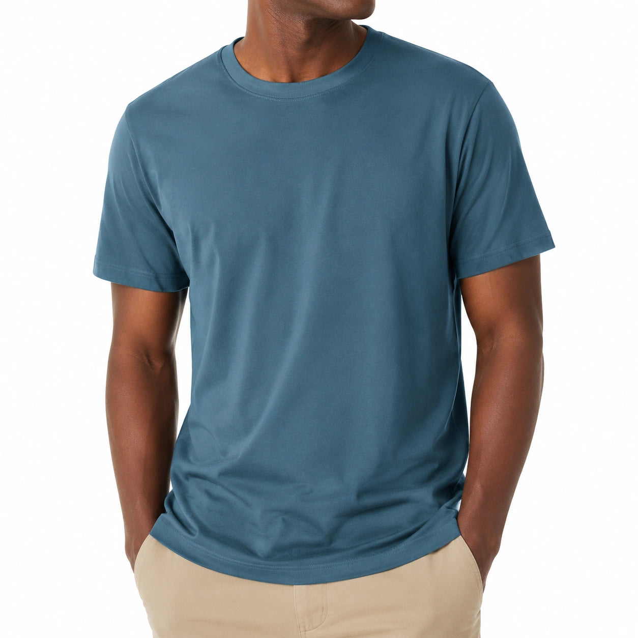 T-shirt uomo L in tessuto sintetico blu petrolio - girocollo casual a maniche corte