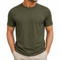 T-shirt uomo L verde oliva in tessuto a manica corta girocollo tinta unita