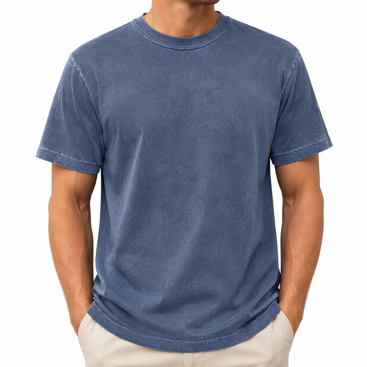 T-shirt uomo taglia L in tessuto blu a maniche corte - girocollo casual